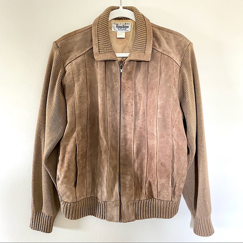 Vintage 80’s Suede Leather & Knit Bomber Jacket